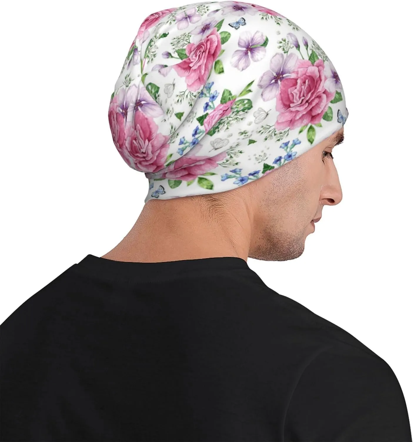 Floral Dog Womens Slouchy Beanie Cotton Chemo Caps Cancer Headwear Hats Turban Baggy Skull Sleep Scarf