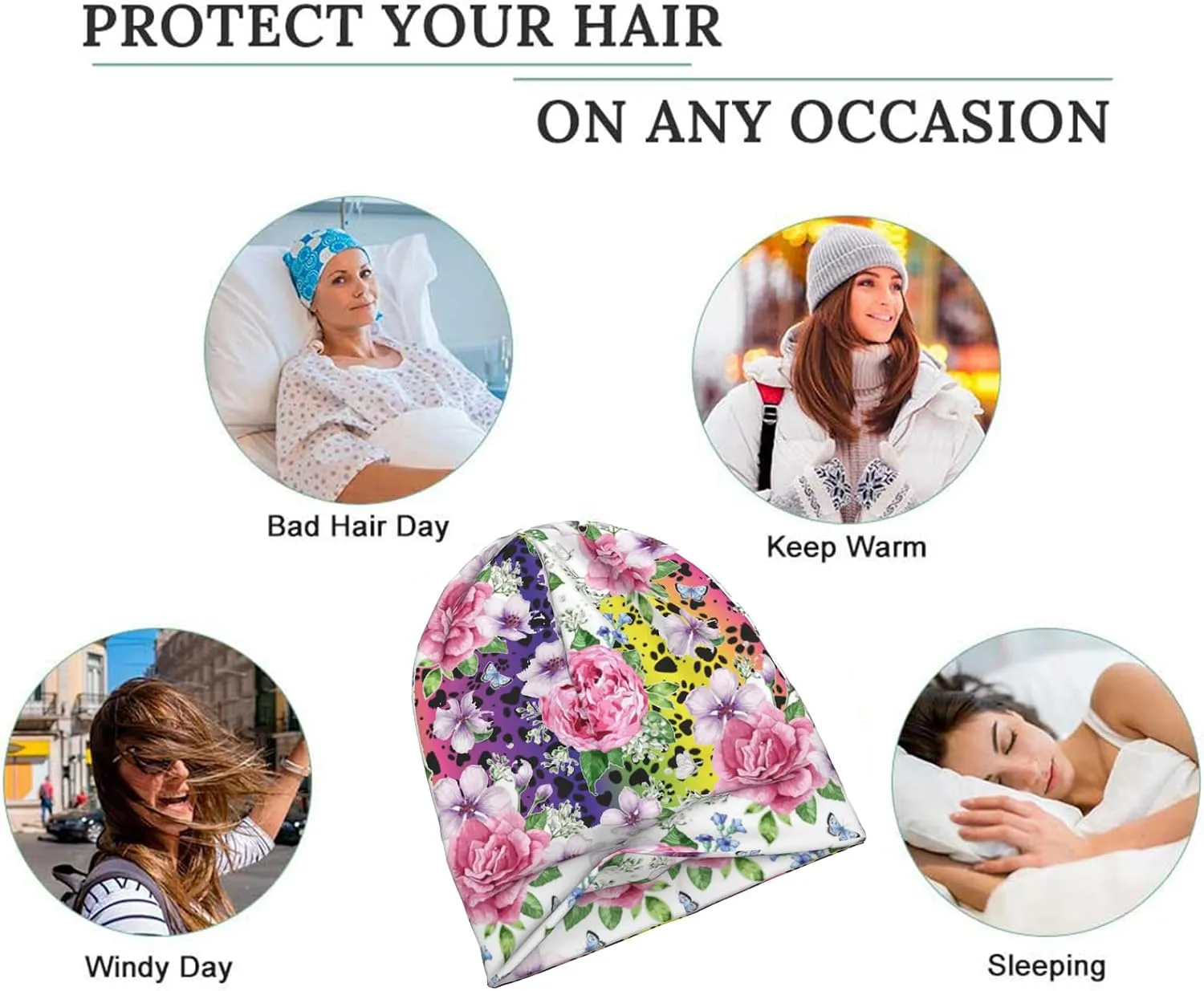 Floral Dog Womens Slouchy Beanie Cotton Chemo Caps Cancer Headwear Hats Turban Baggy Skull Sleep Scarf