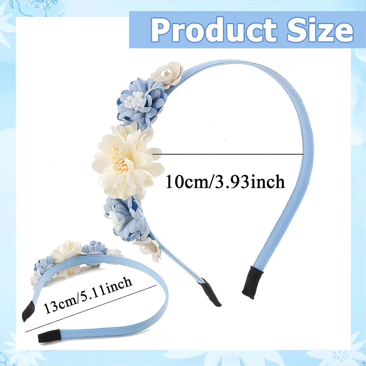 Flower Headband Spring Summer Hair Accessories for Women Girls, Blue White Rose Flowers Hair Bands Pearls Elegant Decoration Headdress Party Wedding Supplies Non Slip Head Band 1 Pcs
