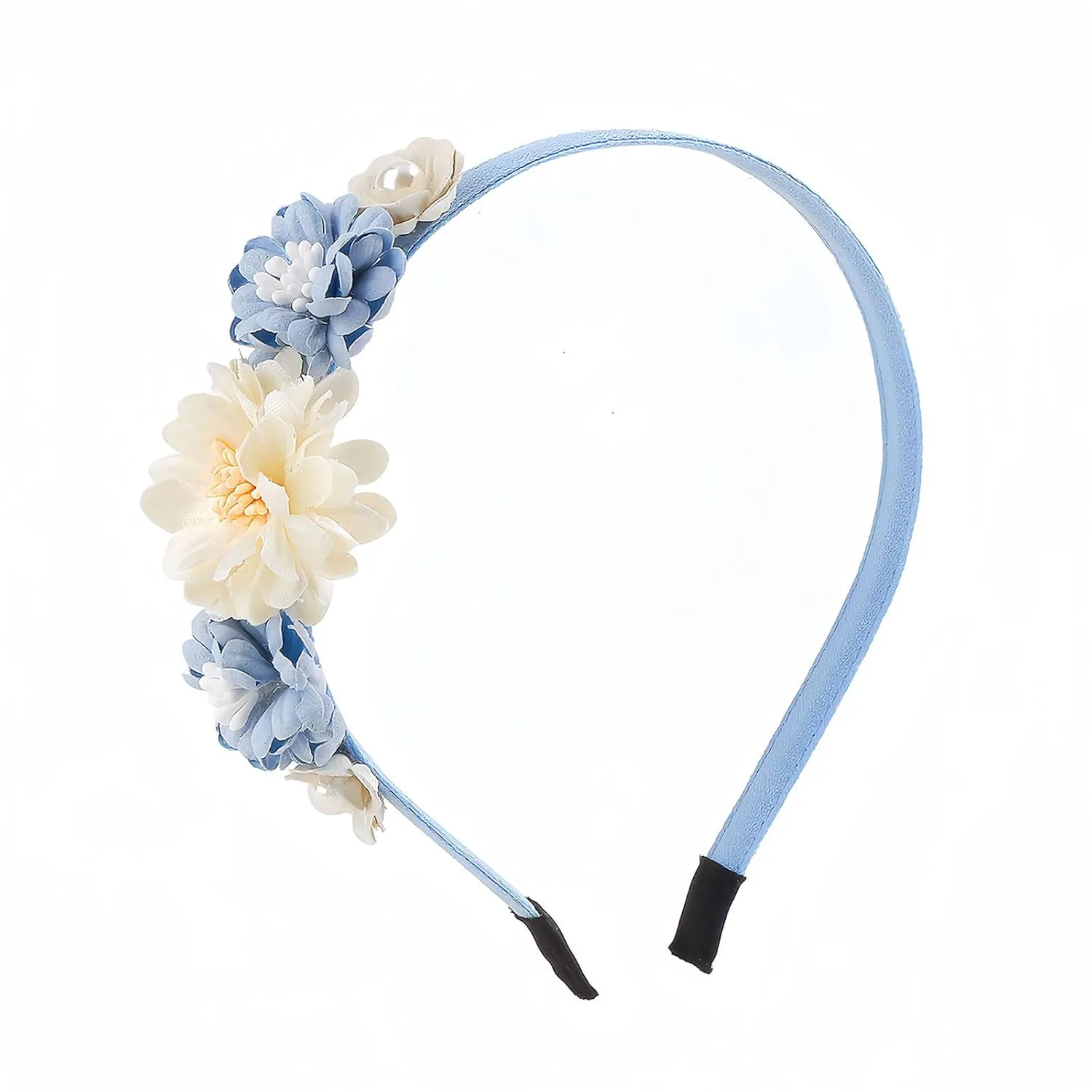 Flower Headband Spring Summer Hair Accessories for Women Girls, Blue White Rose Flowers Hair Bands Pearls Elegant Decoration Headdress Party Wedding Supplies Non Slip Head Band 1 Pcs