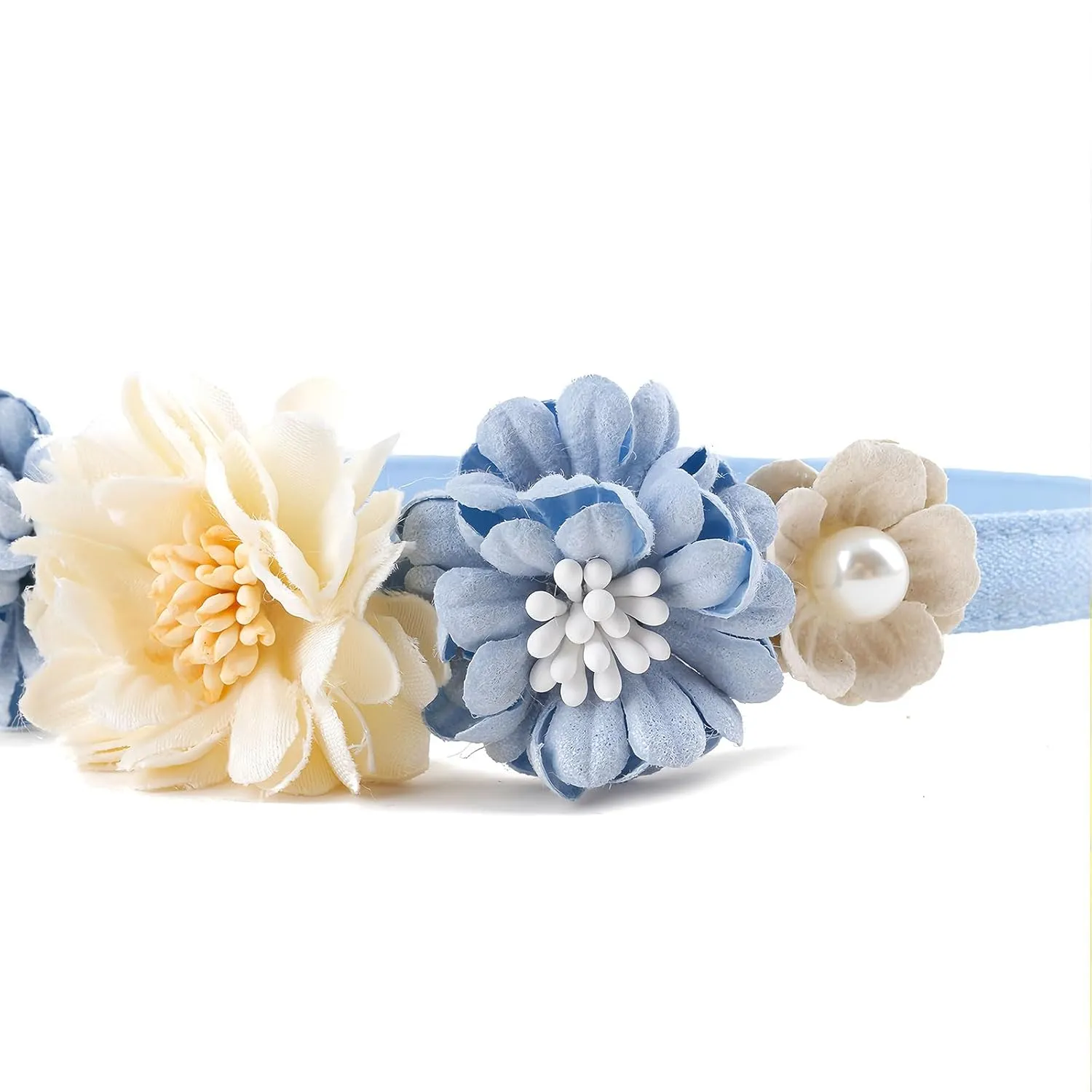 Flower Headband Spring Summer Hair Accessories for Women Girls, Blue White Rose Flowers Hair Bands Pearls Elegant Decoration Headdress Party Wedding Supplies Non Slip Head Band 1 Pcs