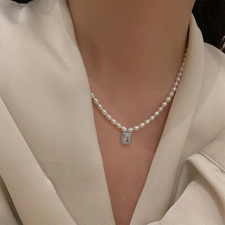Freshwater Square Pearl Multilayer Necklace Charm Jewelry YSS0411