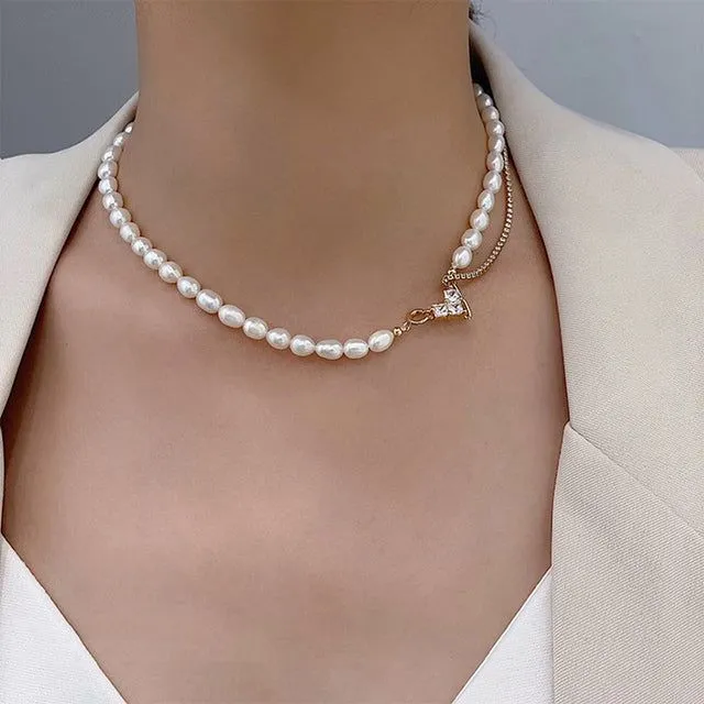 Freshwater Square Pearl Multilayer Necklace Charm Jewelry YSS0411