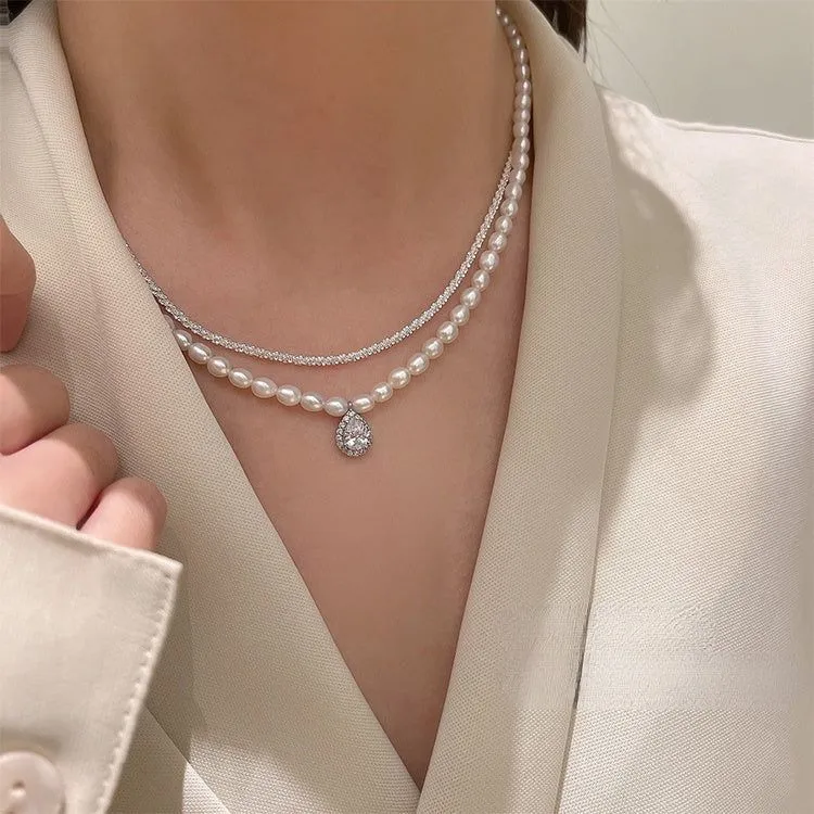 Freshwater Square Pearl Multilayer Necklace Charm Jewelry YSS0411