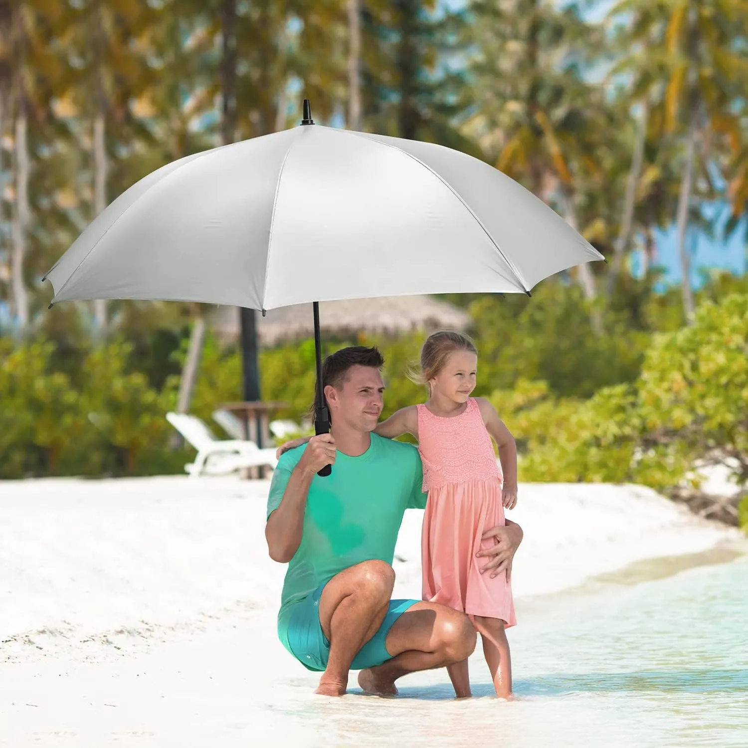 G4Free 54/62 Inch Windproof UV Protection Golf Umbrella Extra Large Silver Coated Automatic Open Stick Long Umbrella