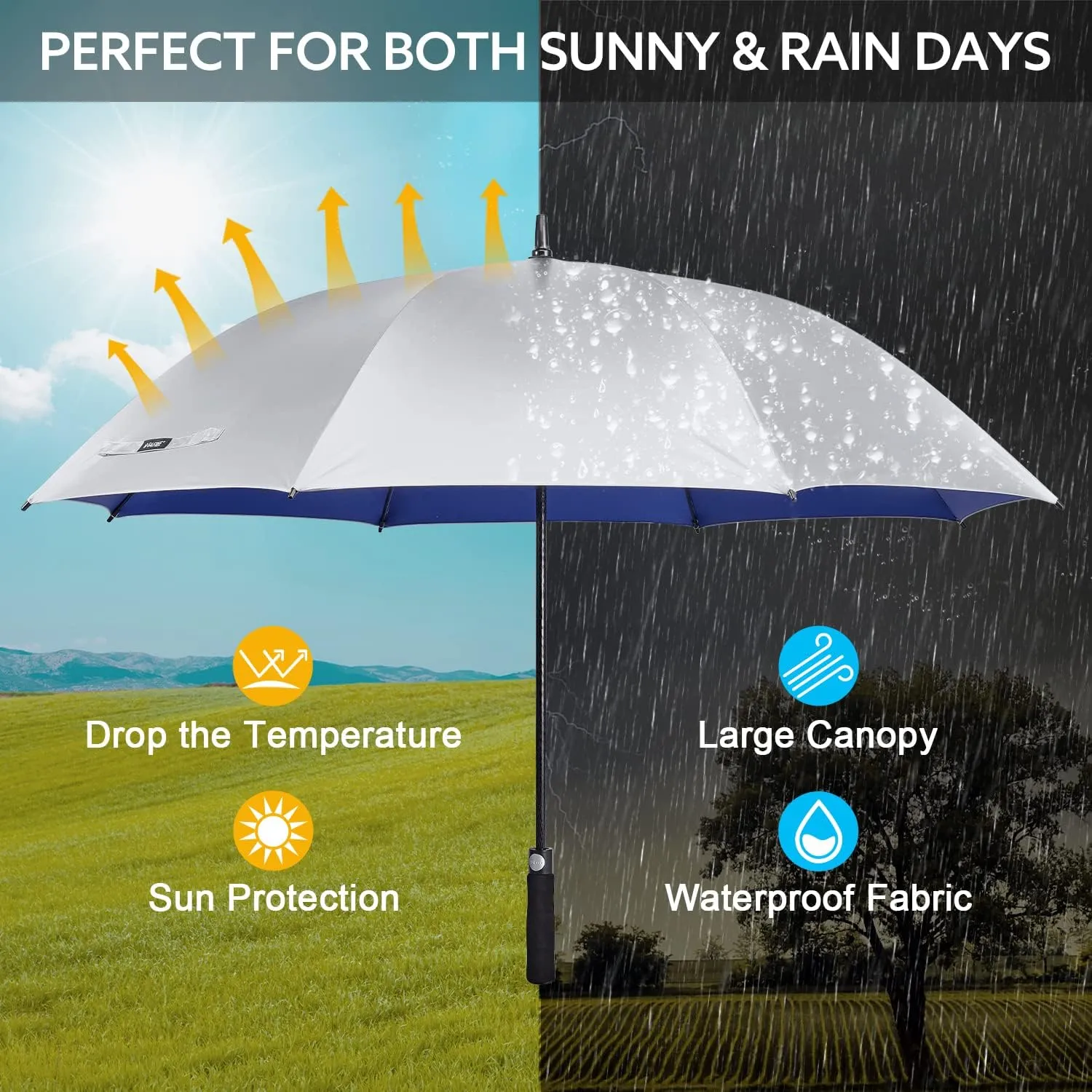 G4Free 54/62 Inch Windproof UV Protection Golf Umbrella Extra Large Silver Coated Automatic Open Stick Long Umbrella