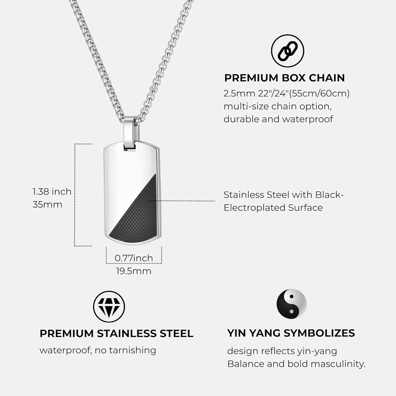 GAVU Dog Tag Necklace for Men, Men's Stainless Steel Necklace 22"/24"