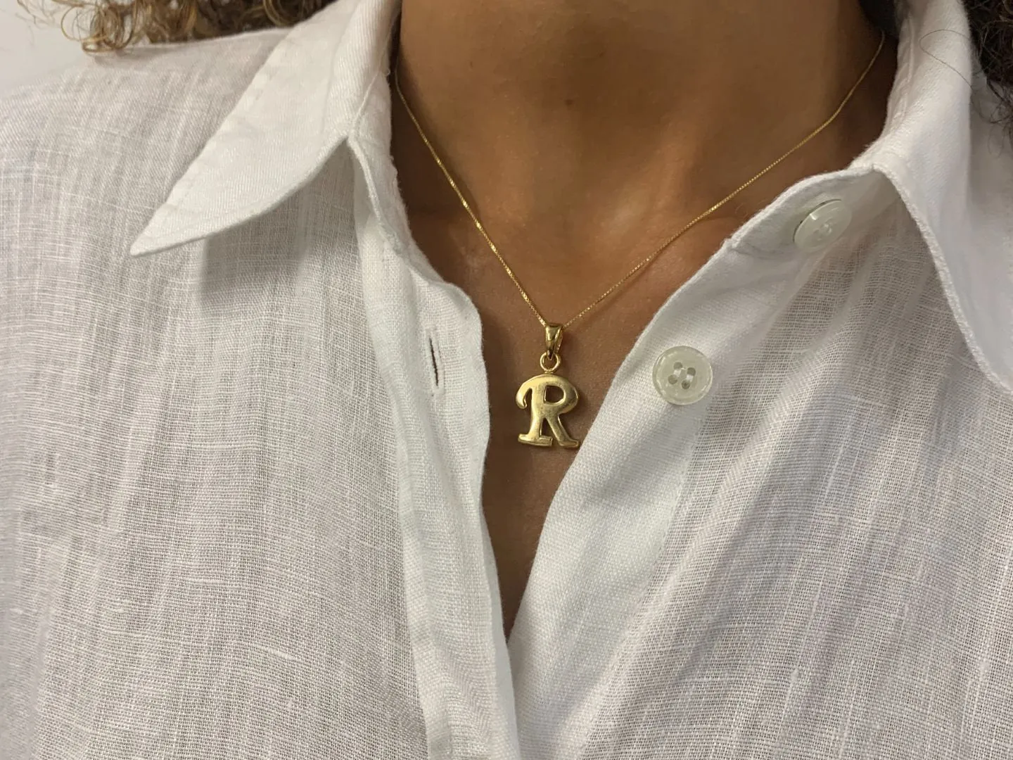 Gold Letter R Pendant - Capital R Necklace - Alphabet Letter Necklace