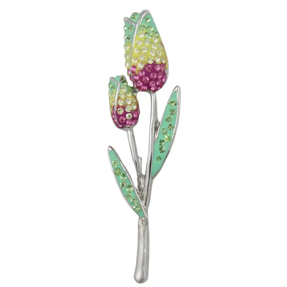 Green Yellow Pink Pastel Rose Buds Flower Brooch Pin - PRL952