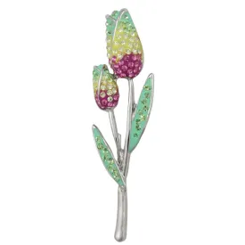 Green Yellow Pink Pastel Rose Buds Flower Brooch Pin - PRL952