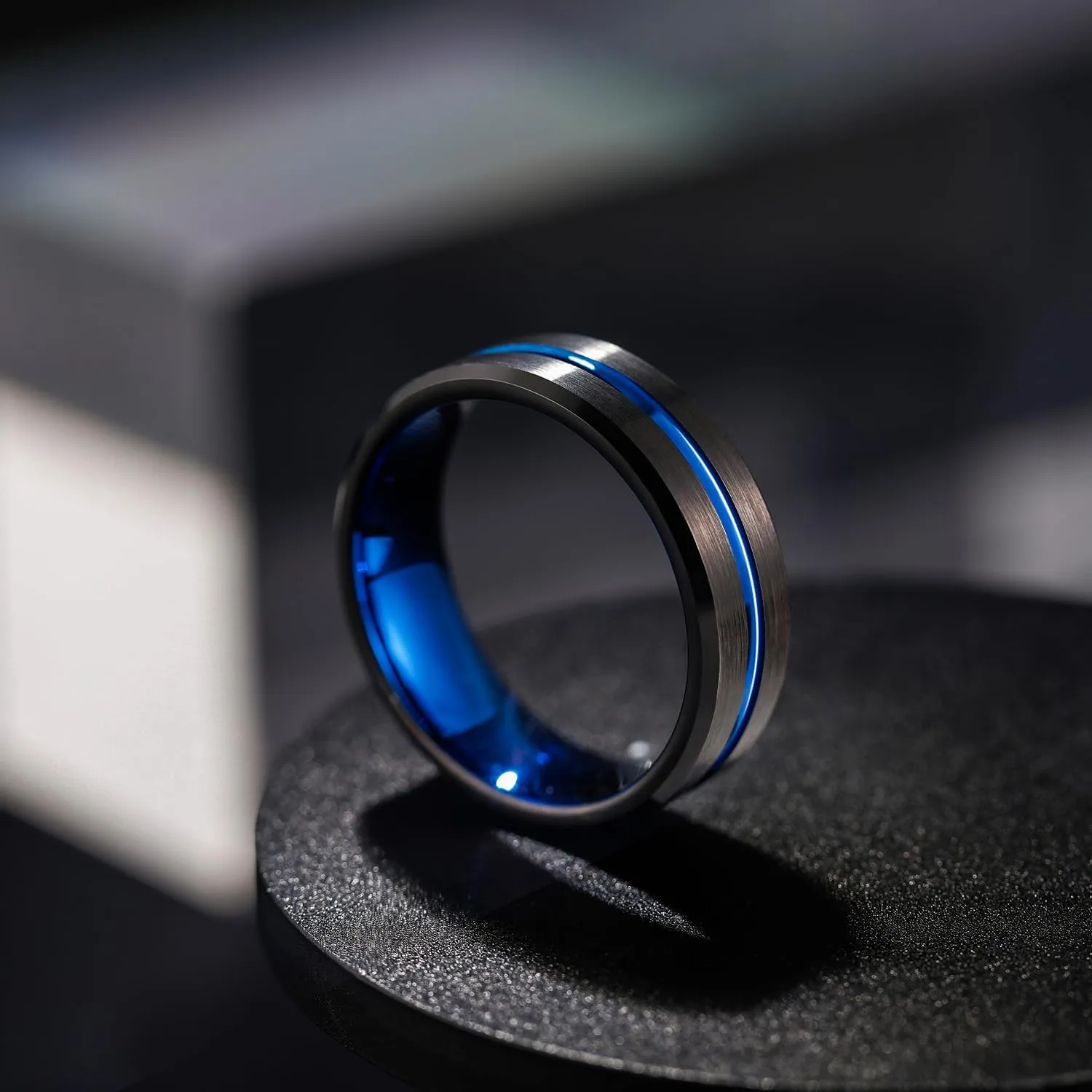 Greenpod Mens Tungsten Ring Wedding Band 6mm 8mm 10mm Engraved I Love You Thin Blue/Rose Gold/Black Centre Groove Comfort Fit Size 6-17