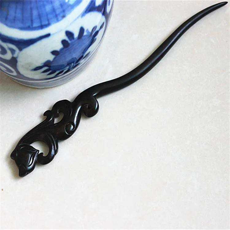 Handmade Inlaid Flower Ebony Hairpin Classical Buyao Han Chinese Clothing Accessories