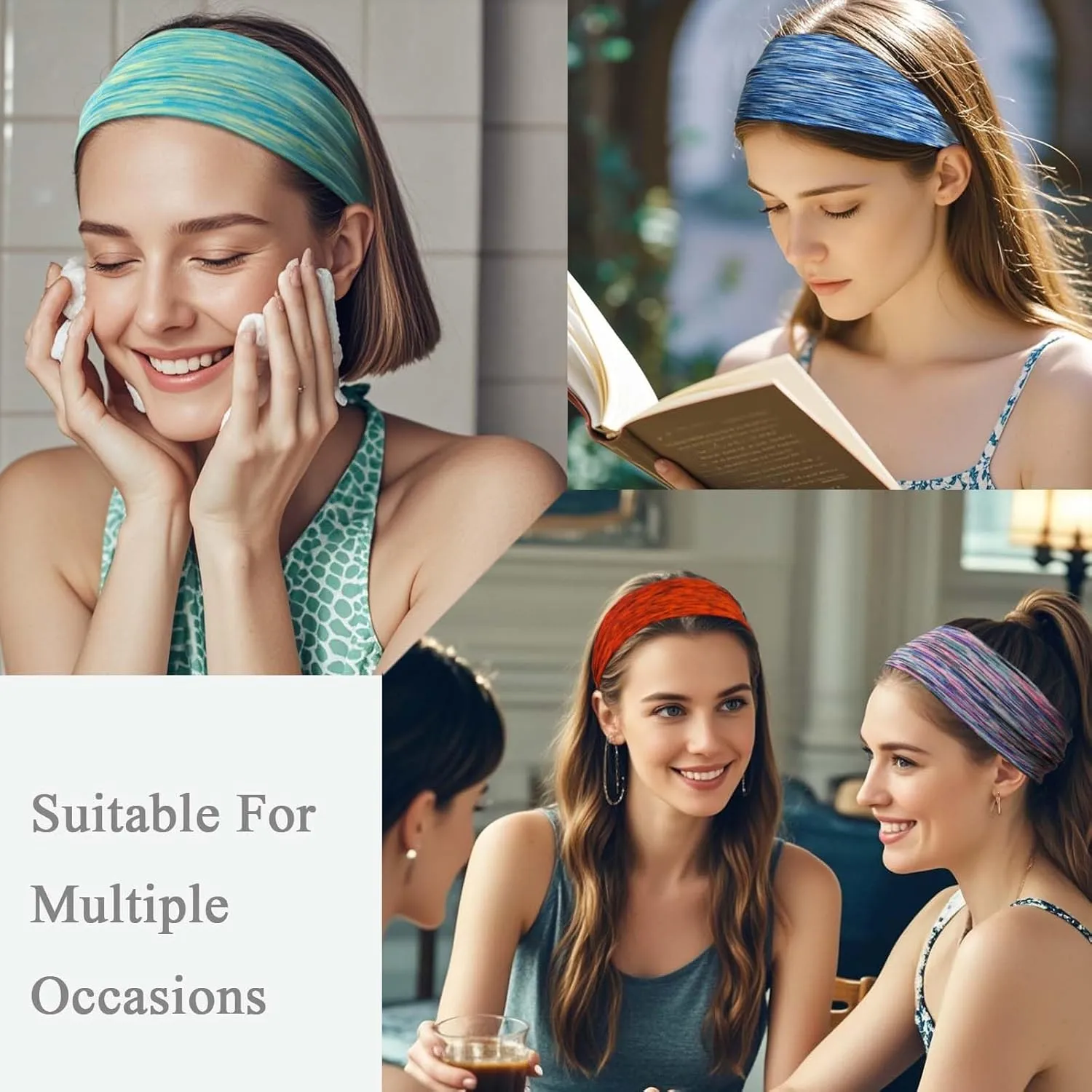 Headbands For Women 12 Pack Headband Yoga Elastic Head Bands Women's Hair Band Workout Soft Sweat Hairbands Accessories