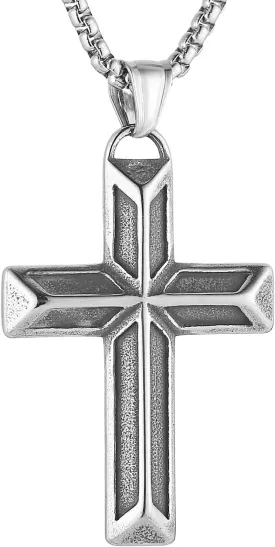 HZMAN Cross Necklace for Men Women High Polished Stainless Steel Retro Cross Pendant Christian Faith Jewelry Gift