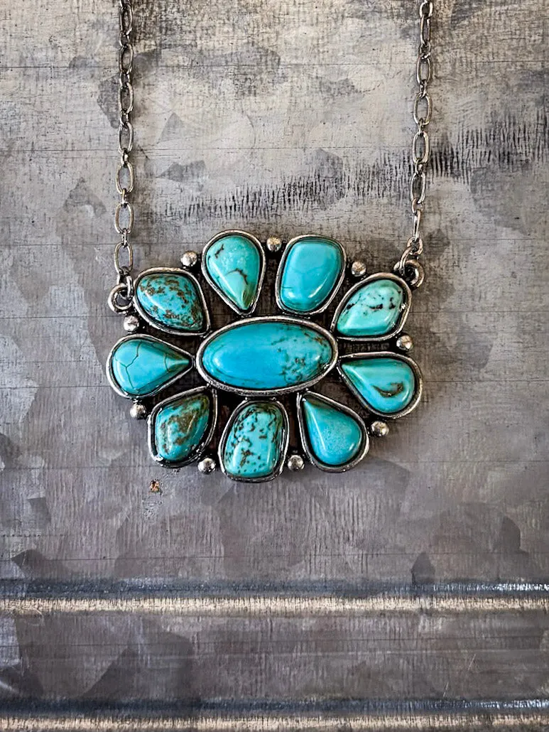 Jane Pendant Chain Necklace - Turquoise
