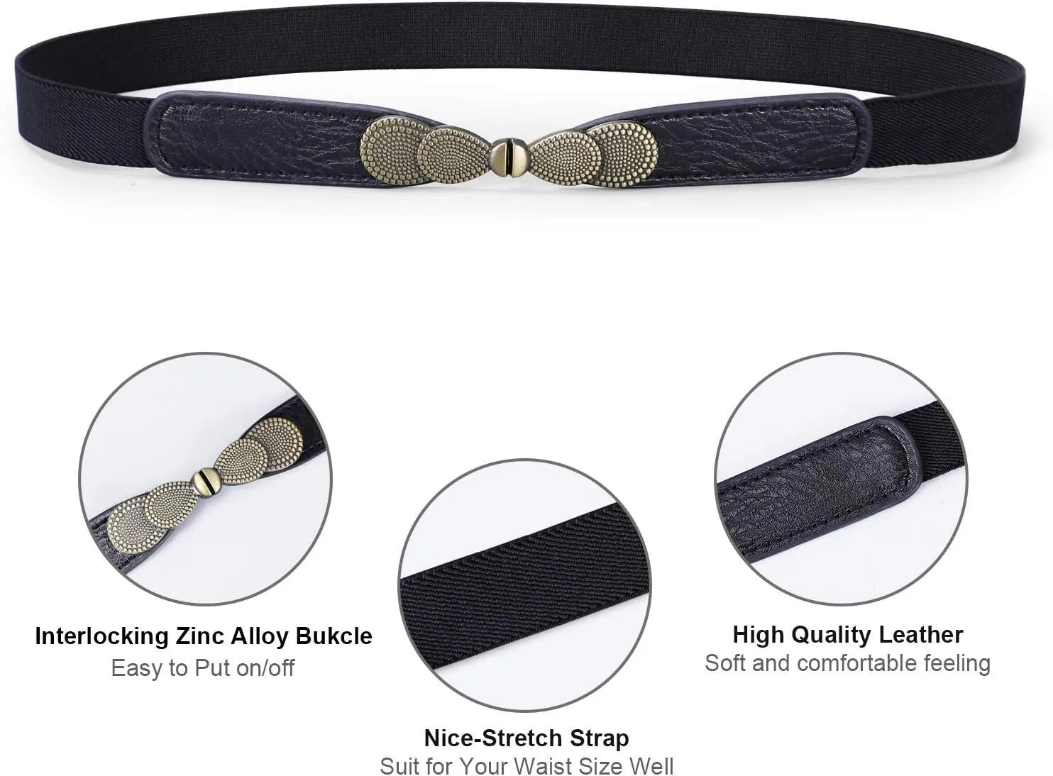 JASGOOD Women Skinny Elastic Stretch Belt for Dresses Retro Ladies Waist Vintage Thin Belt
