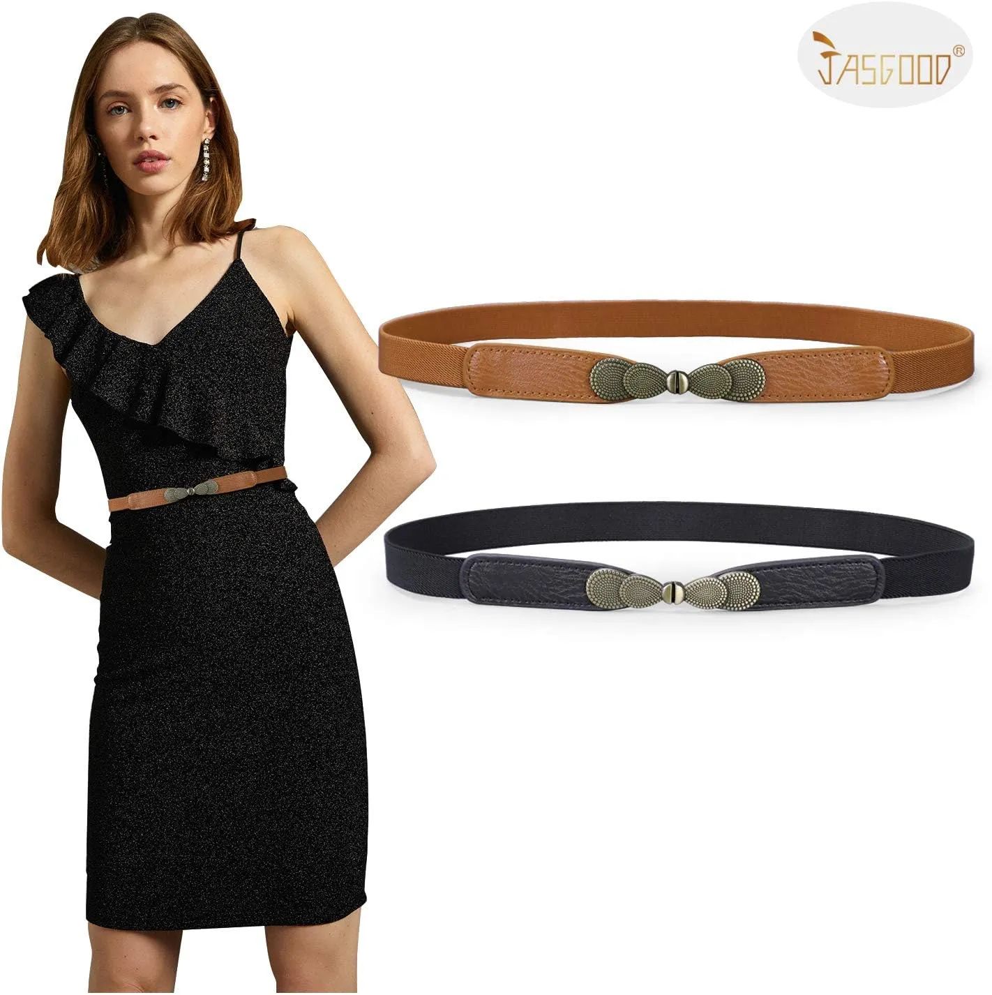 JASGOOD Women Skinny Elastic Stretch Belt for Dresses Retro Ladies Waist Vintage Thin Belt