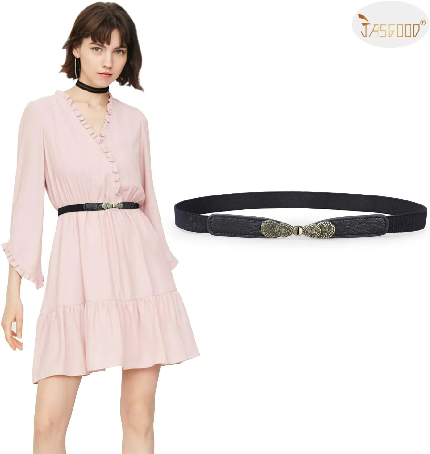 JASGOOD Women Skinny Elastic Stretch Belt for Dresses Retro Ladies Waist Vintage Thin Belt