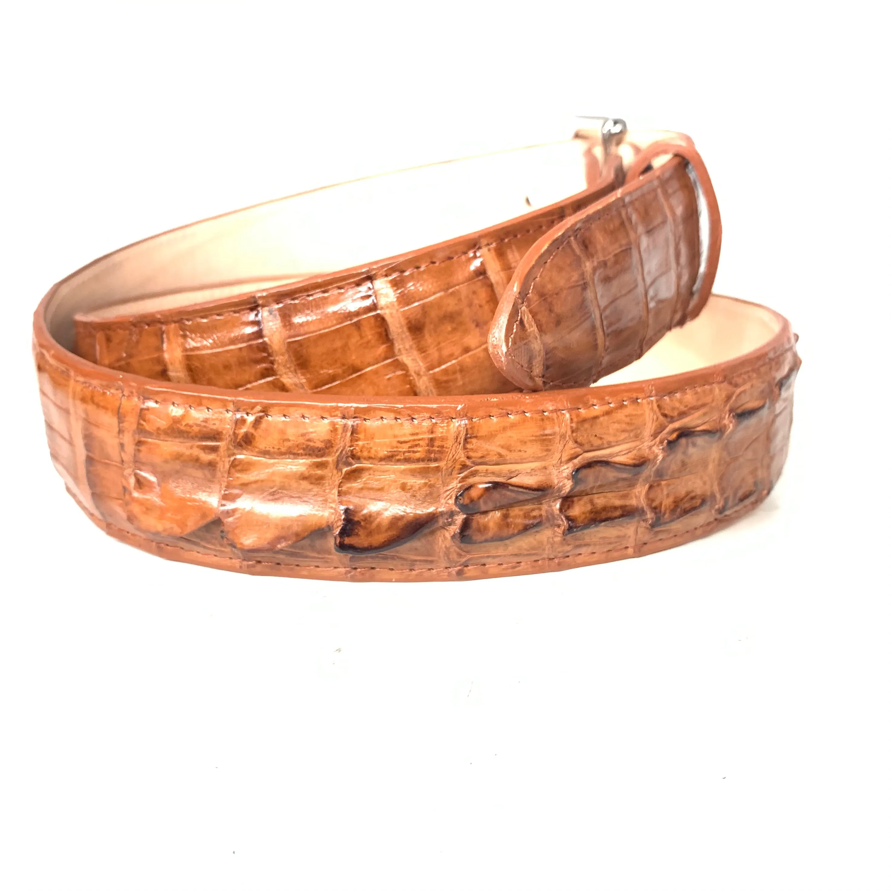 Kashani Cognac Hornback Crocodile Tail Exotic Skin Belt