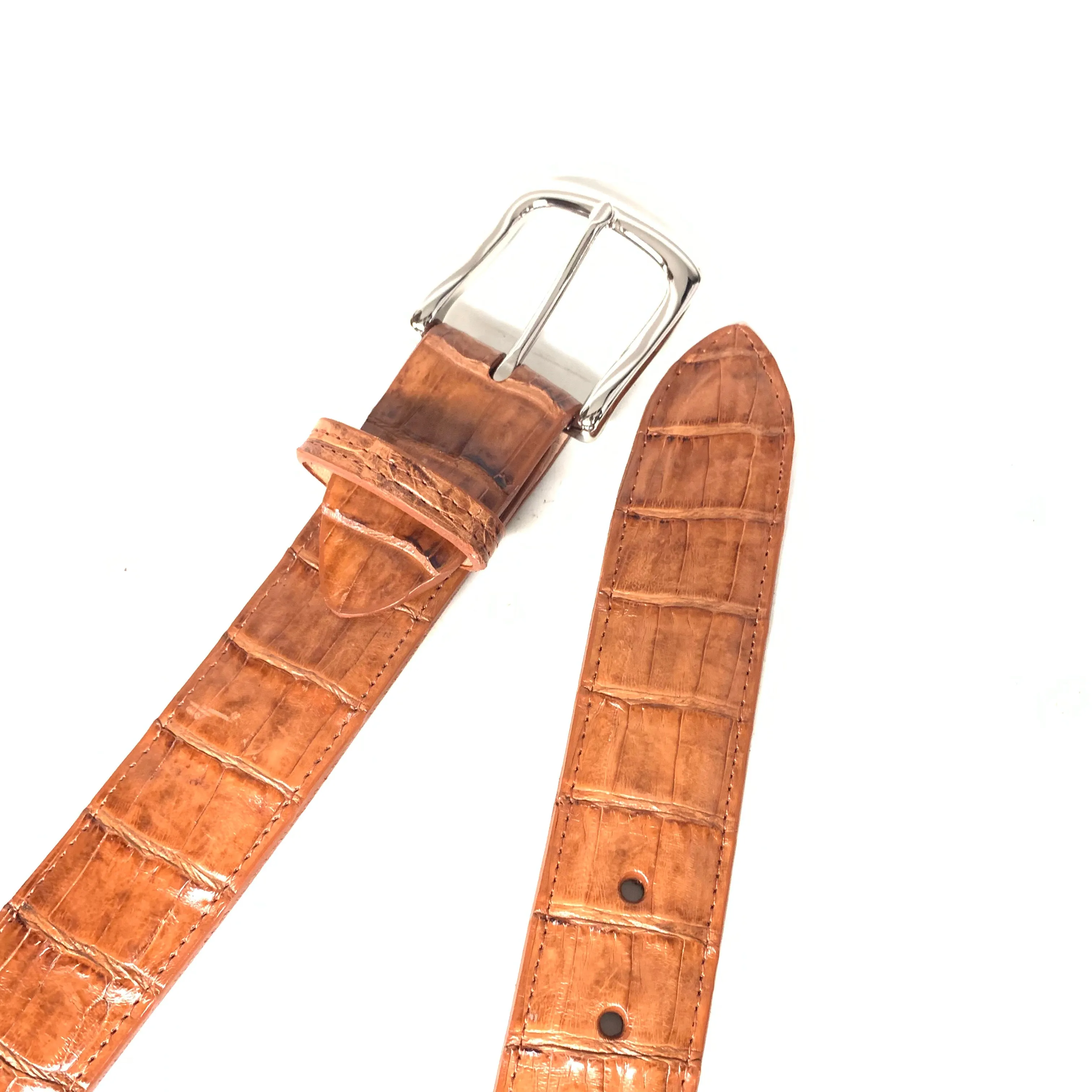 Kashani Cognac Hornback Crocodile Tail Exotic Skin Belt
