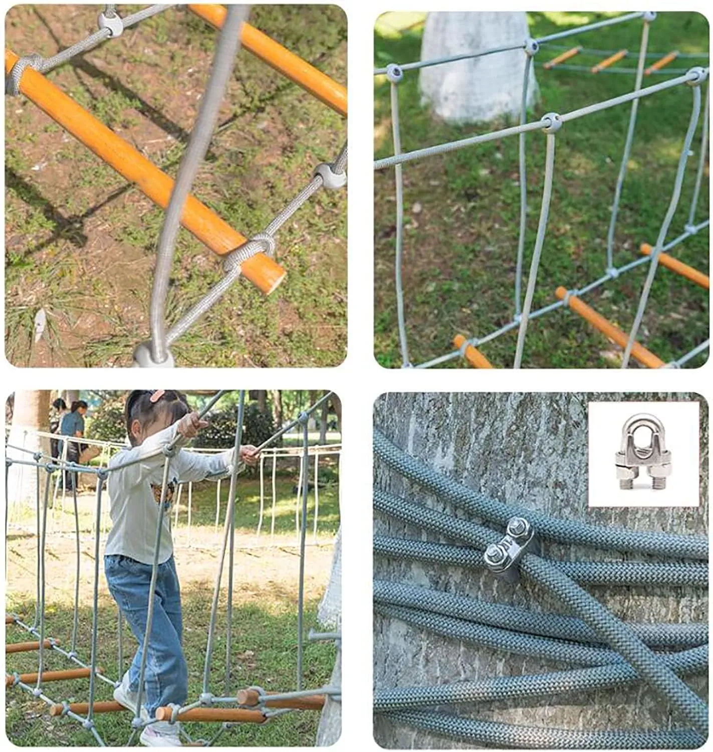 Kindergarten Outdoor Bridge Suspension Bridge Solid Wood Bridge Balance Bridge Climbing Bridge Outdoor Obstacle Training Ground Playground Rope Ladder Bridge(Size:13ft/4m)