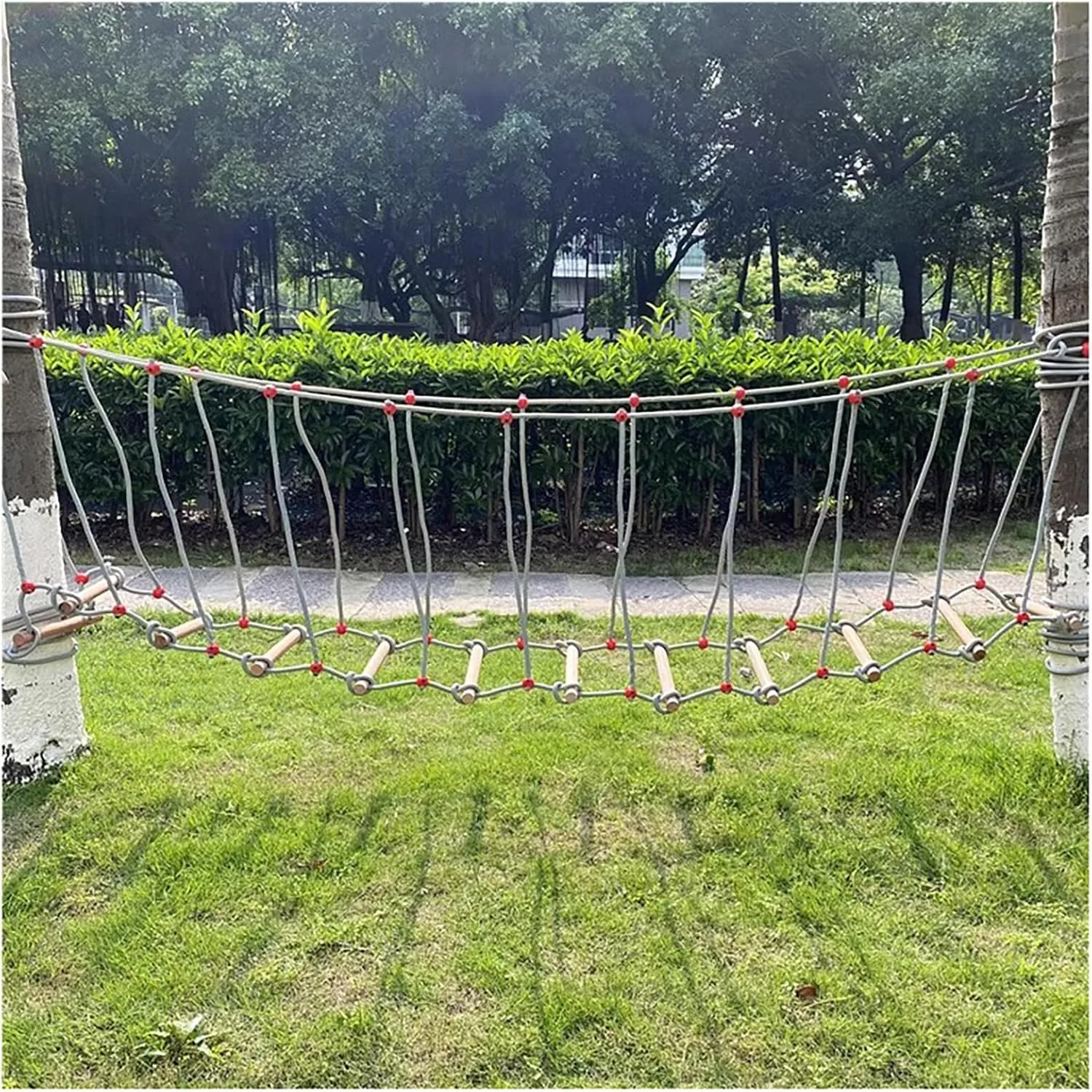 Kindergarten Outdoor Bridge Suspension Bridge Solid Wood Bridge Balance Bridge Climbing Bridge Outdoor Obstacle Training Ground Playground Rope Ladder Bridge(Size:13ft/4m)