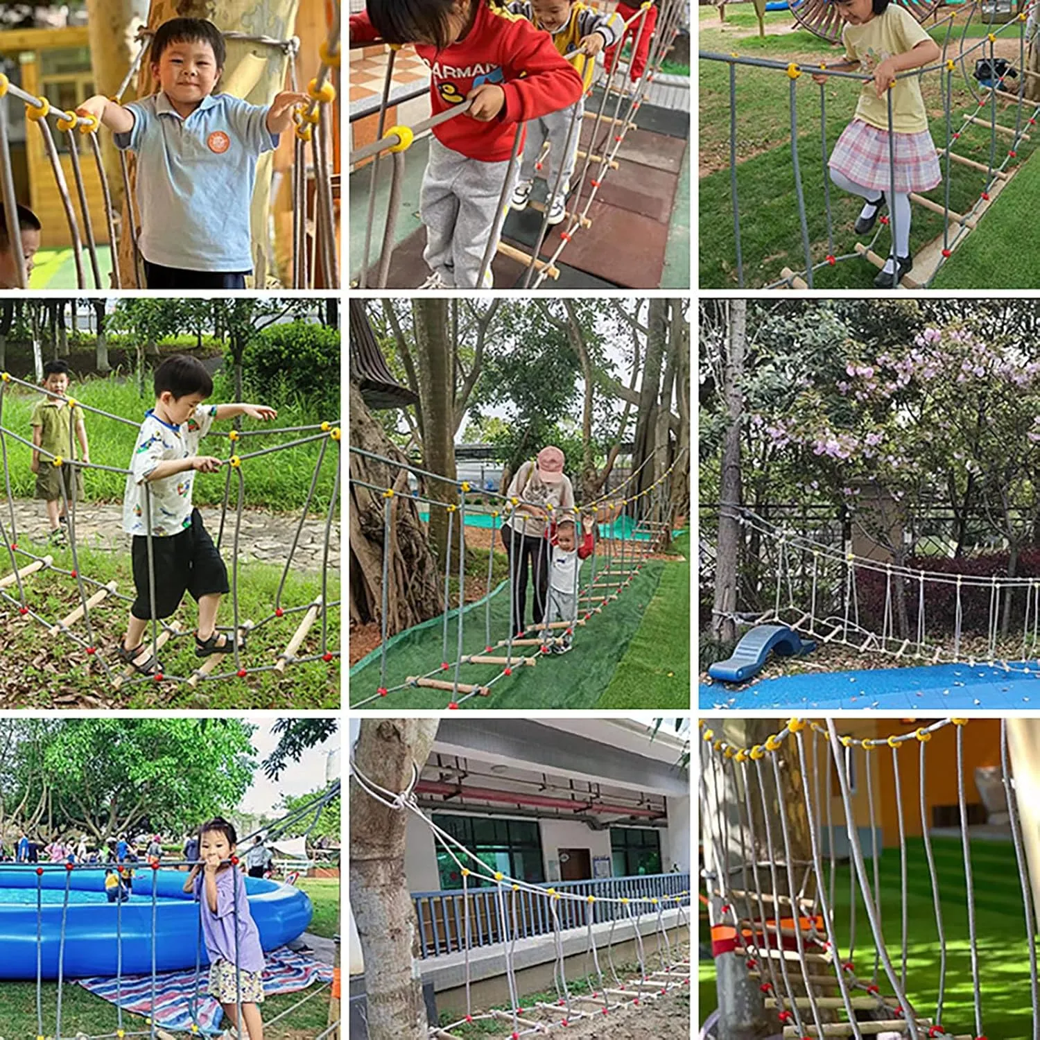 Kindergarten Outdoor Bridge Suspension Bridge Solid Wood Bridge Balance Bridge Climbing Bridge Outdoor Obstacle Training Ground Playground Rope Ladder Bridge(Size:13ft/4m)