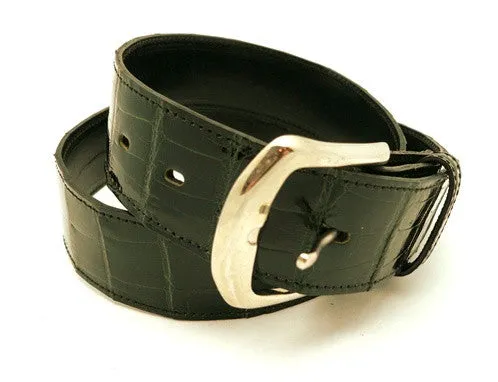 LAI Crocodile Belt in Dark Green with Brass Buckle