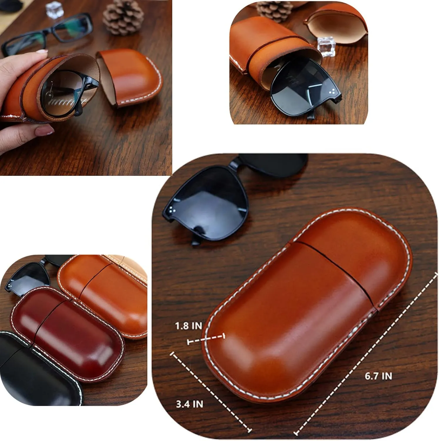Leather Glasses Case Cowhide Vintage Men And Women Nearsighted Glasses Sunglasses Travel Anti-Crush Storage Box