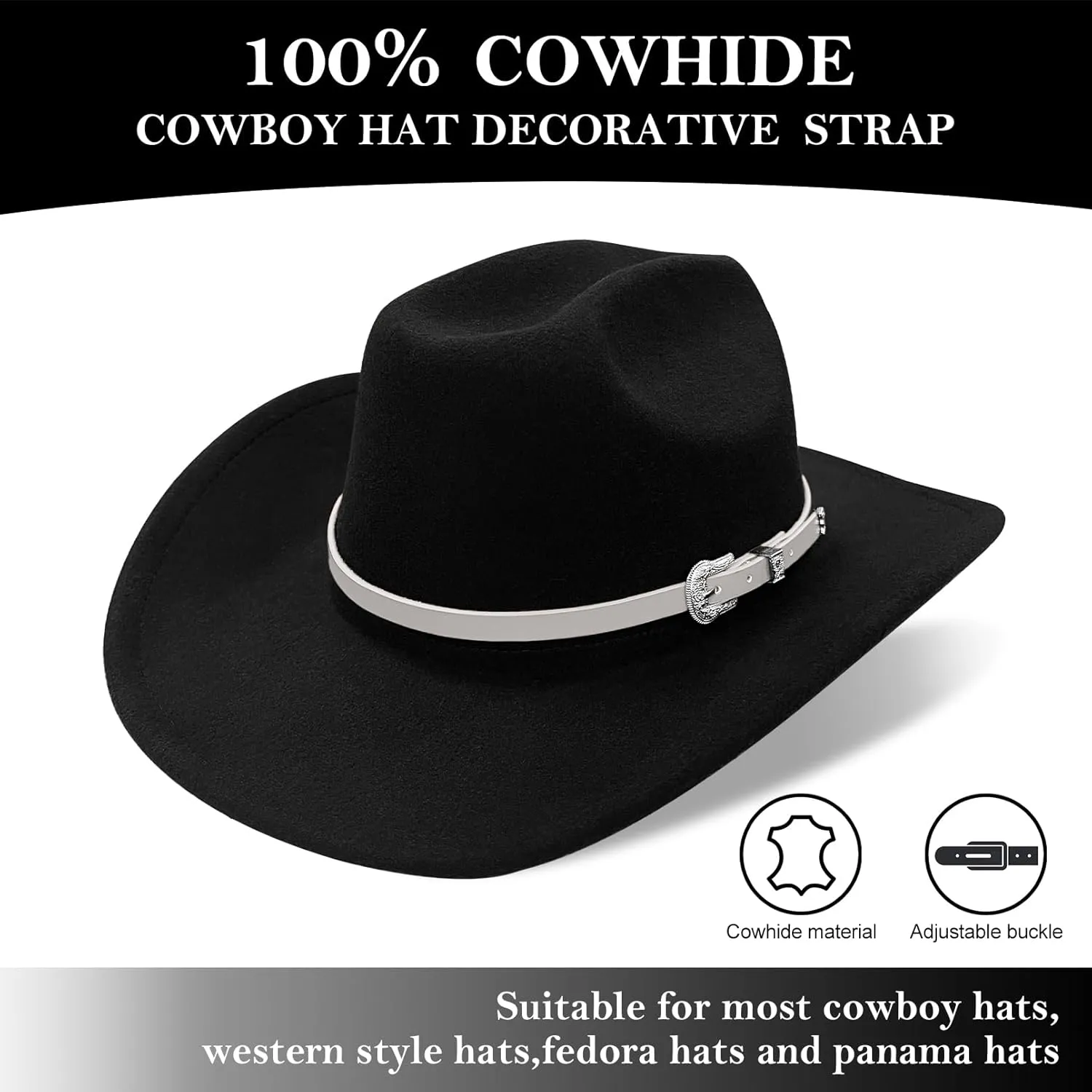 Leather Hat Band for Men, Cowboy Hatband for Women, HatBelt for Fedora Panama Hat
