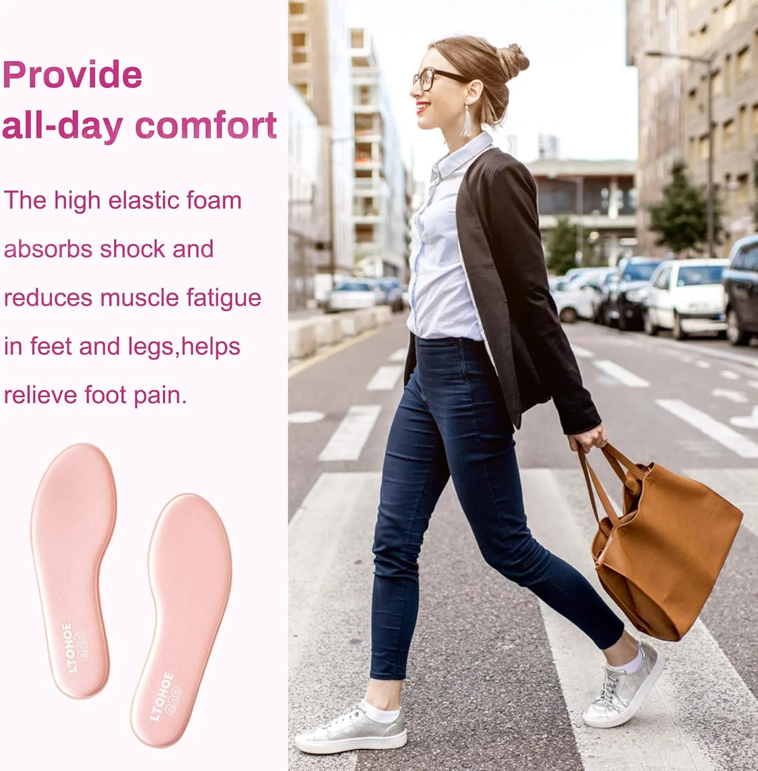 LTOHOE Memory Foam Insoles for Women, Replacement Shoe Inserts for Running Shoes, Hiking Shoes, Sneaker, Cushion Shoe Insoles Shock Absorbing for Foot Pain Relief, Comfort Inner Soles 8mm Pink US 5.5