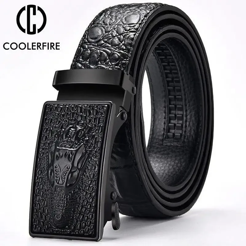 Luxury Crocodile Pattern Genuine Leather Belt for Men – Automatic Buckle Designer Strap by CCOOLERFIRE