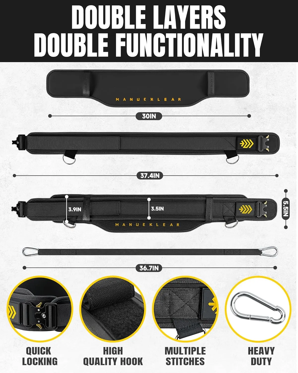 MANUEKLEAR 2-in-1 Weightlifting Belt & Dip Belt with 36.7 IN Rope, Double-Layer Weight Lifting Belts, Powerlifting Gym Weighted Belt for Pull Up Squat