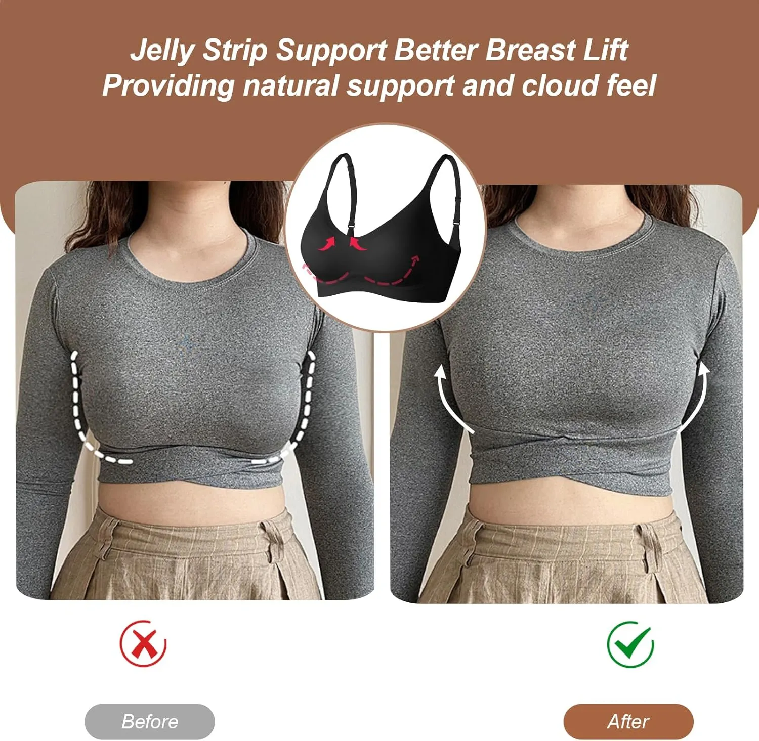 OEAK Womens Wireless Bras Comfortable Push Up Bra No Underwire Bra Full Support Lift Bralette Everyday Seamless Tshirt Bras