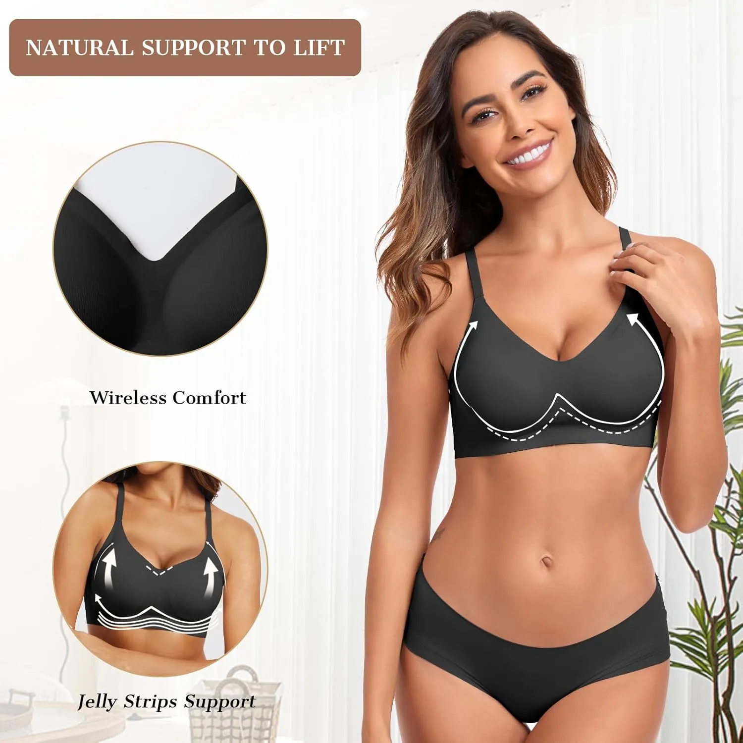 OEAK Womens Wireless Bras Comfortable Push Up Bra No Underwire Bra Full Support Lift Bralette Everyday Seamless Tshirt Bras