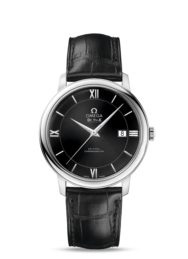 Omega De Ville Prestige Co-Axial 39.5mm Black Dial Steel on Leather Strap 424.13.40.20.01.001