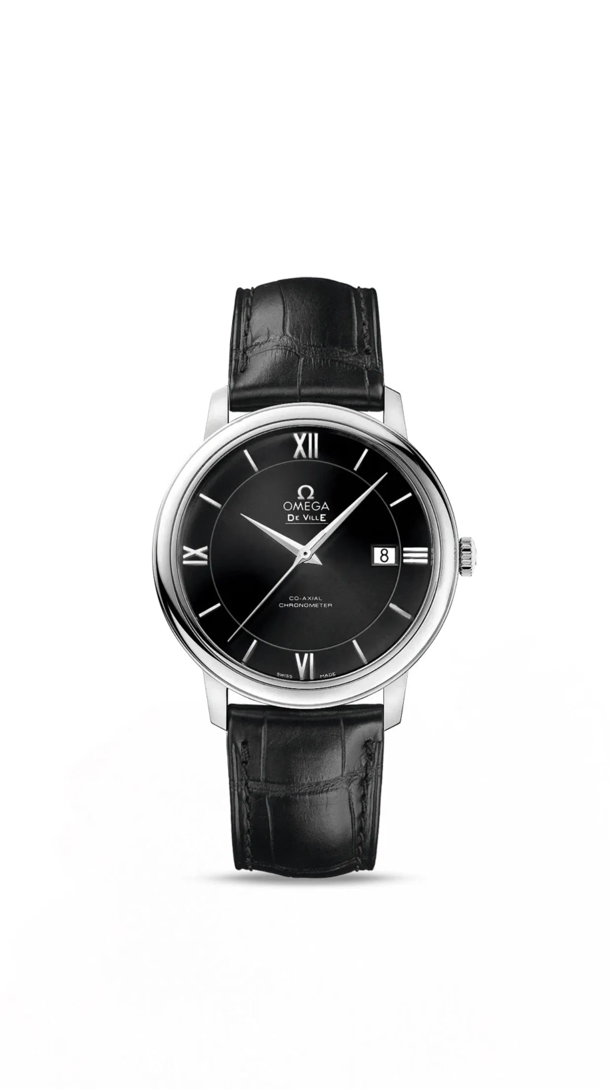 Omega De Ville Prestige Co-Axial 39.5mm Black Dial Steel on Leather Strap 424.13.40.20.01.001