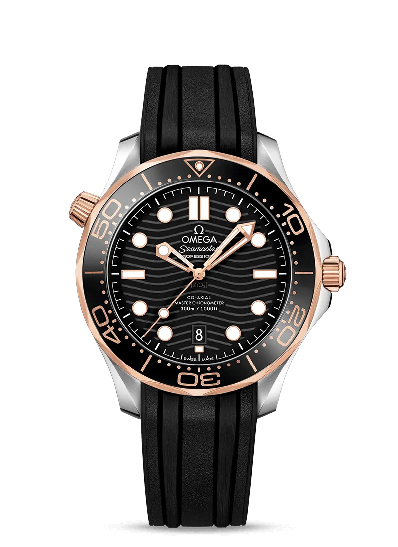 Omega Seamaster 300M Co-Axial Master Chronometer 42mm Steel ‑ Sedna™ Gold on Rubber Strap 210.22.42.20.01.002
