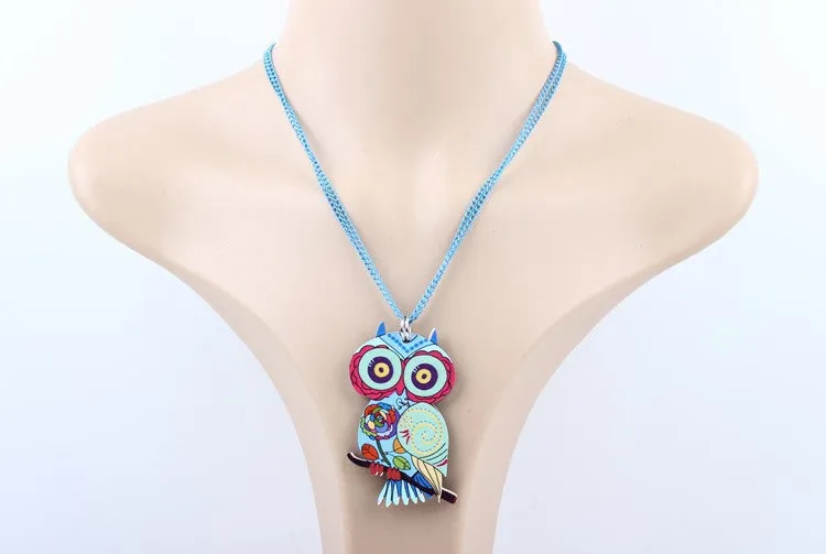 Owl Necklace Acrylic Pattern Chain Animal Bird Pendant Fashion Jewelry News Accessories Famous Brand Unique Design