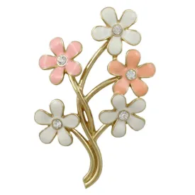 Peach and White Enamel Bunches of Daisies Brooch Pin - PRL402