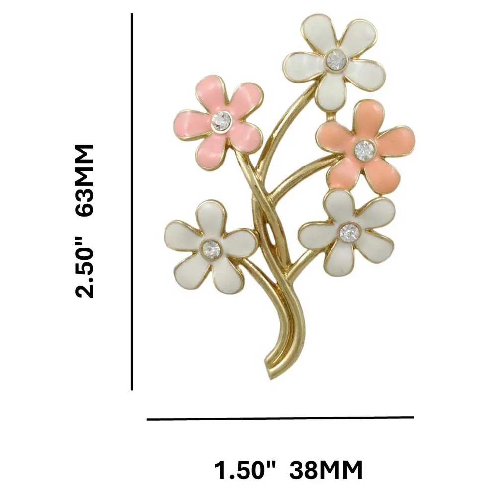 Peach and White Enamel Bunches of Daisies Brooch Pin - PRL402