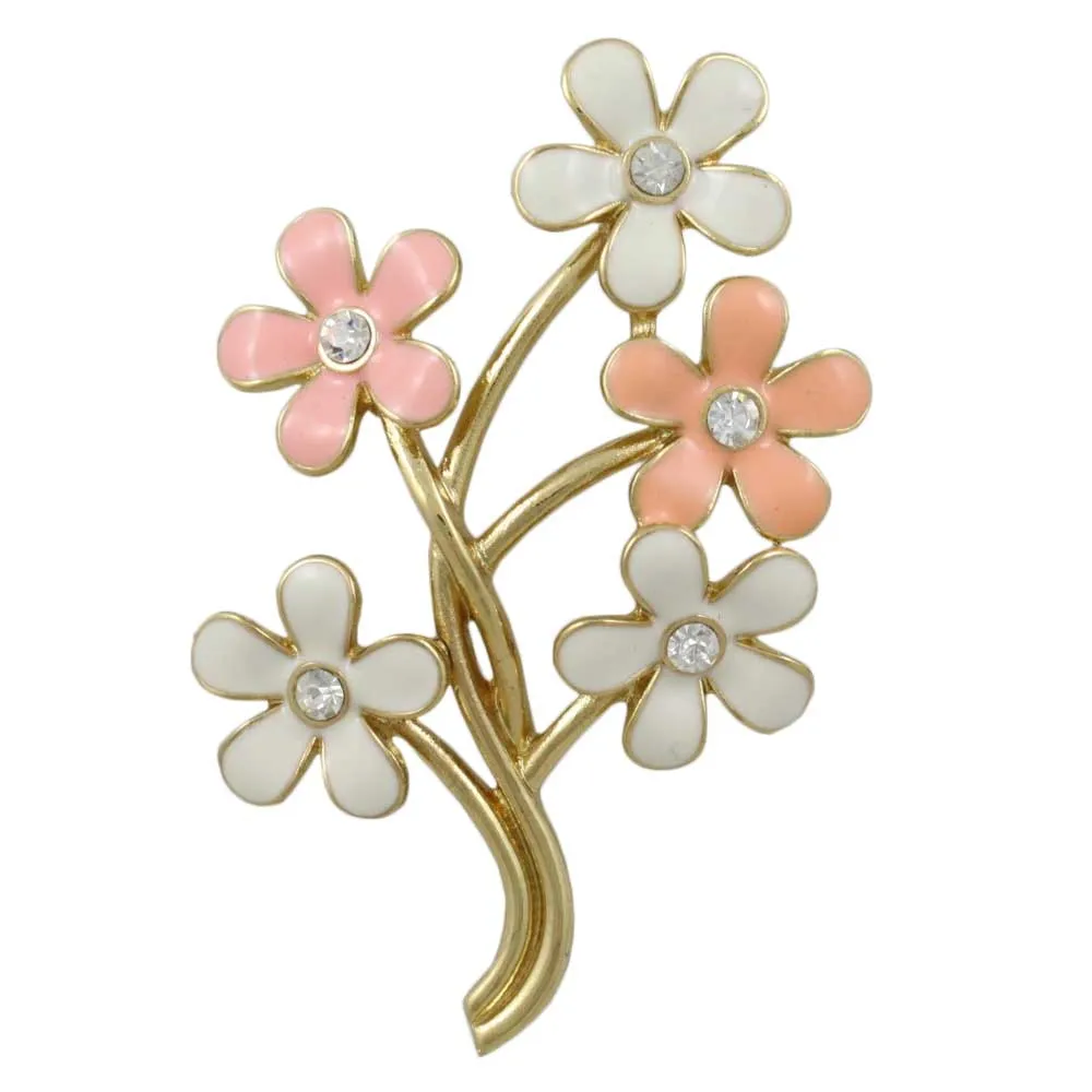 Peach and White Enamel Bunches of Daisies Brooch Pin - PRL402