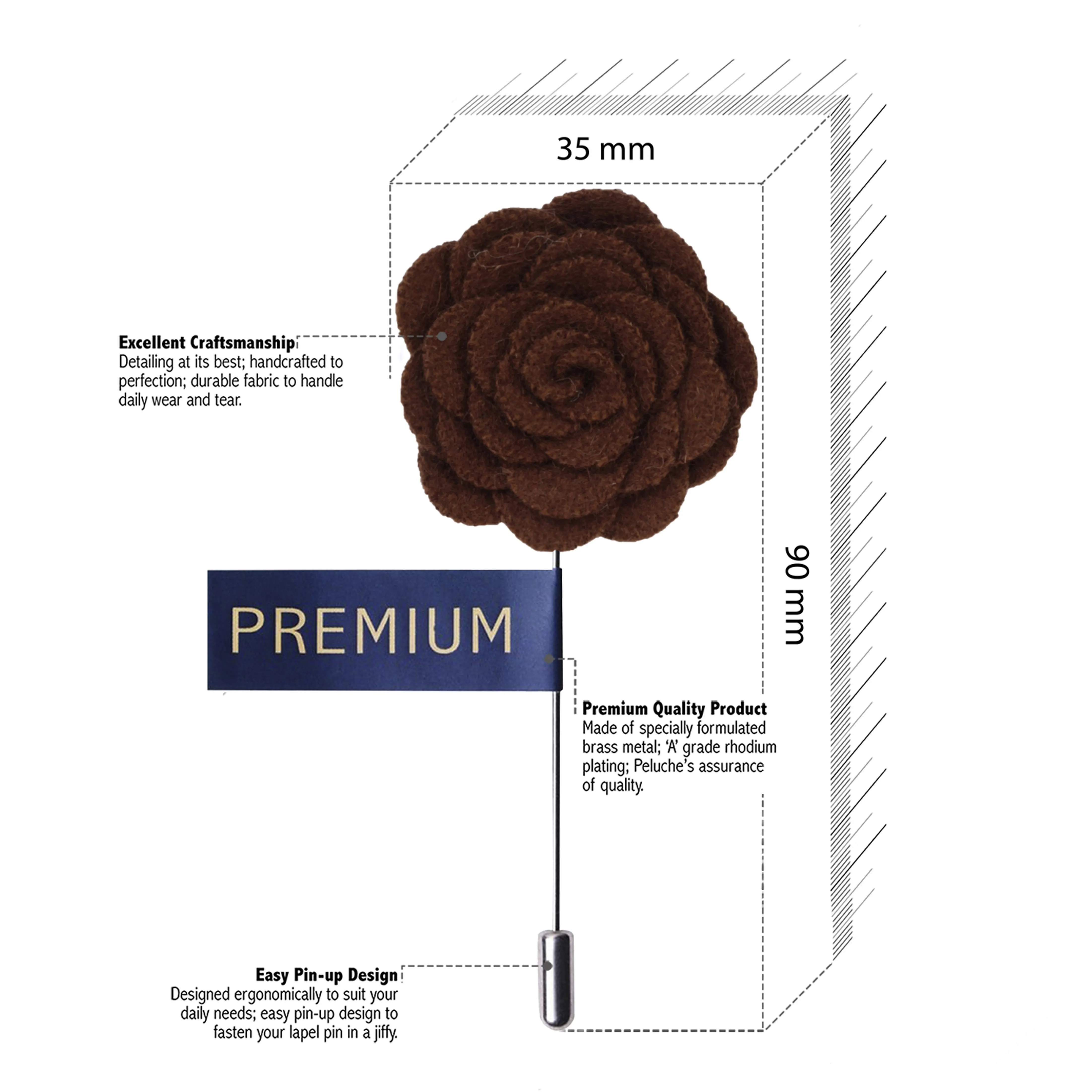 Peluche Blooming Charm Dark Brown Colored Brooch for Men