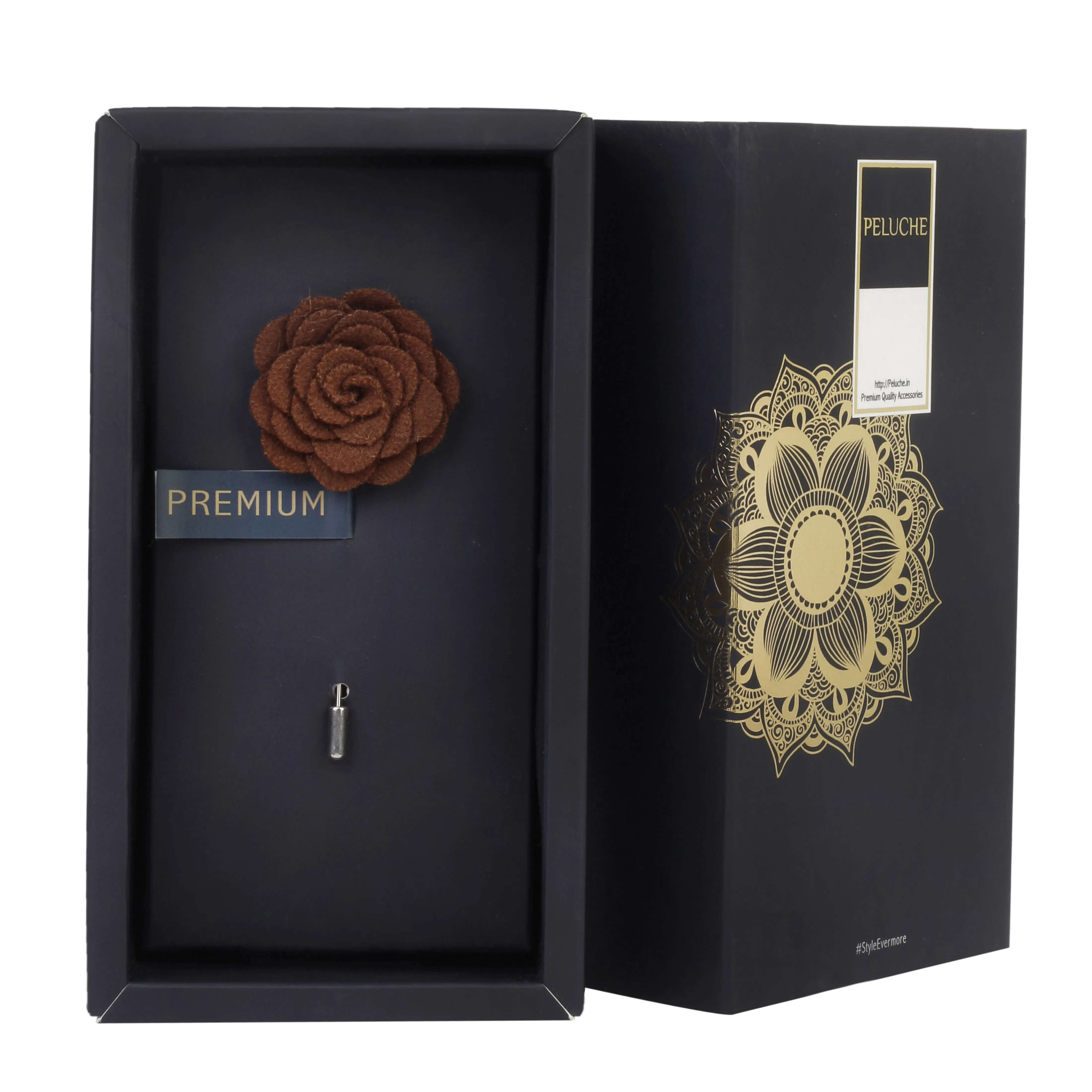 Peluche Blooming Charm Dark Brown Colored Brooch for Men