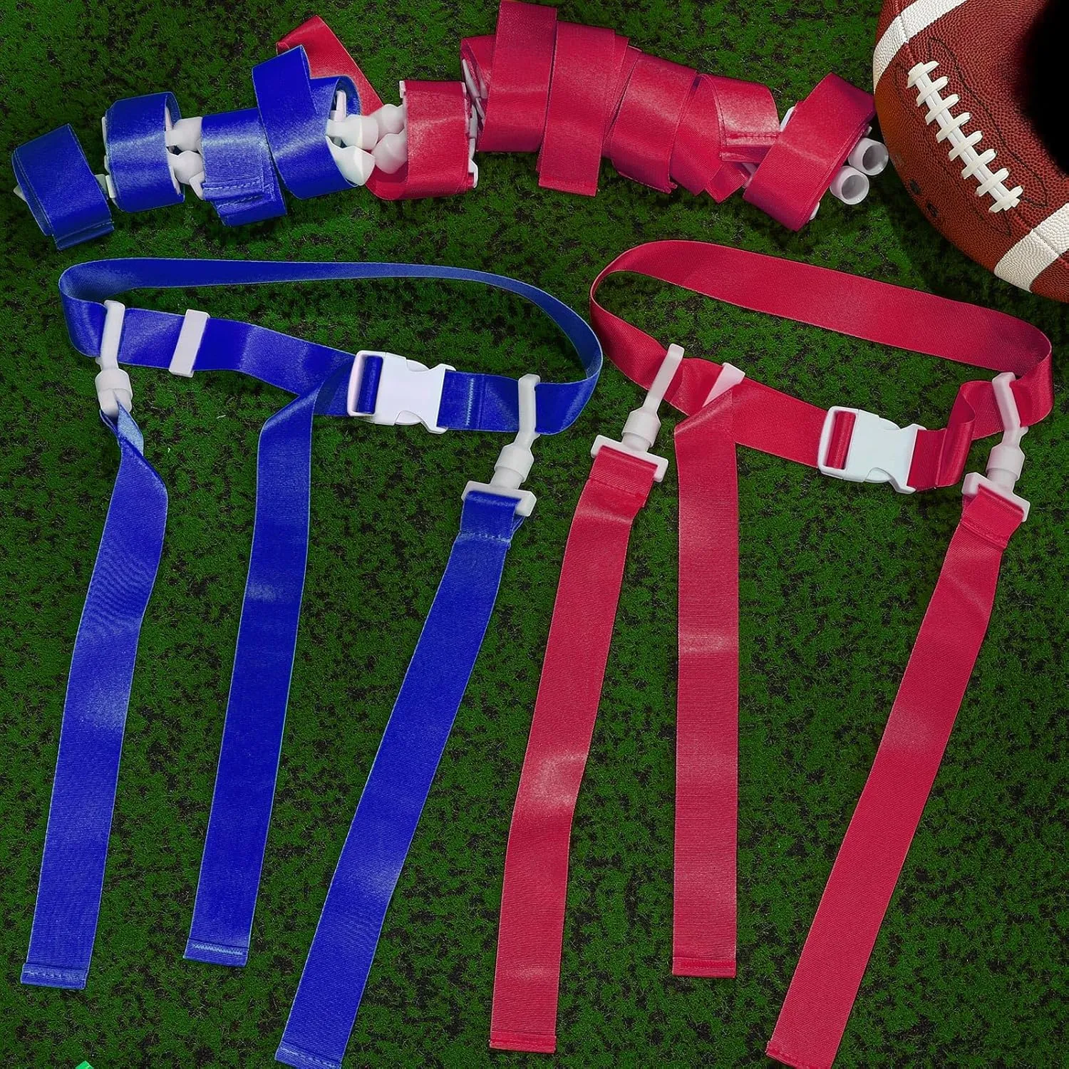 Peryiter 2/12/24 Set Player Flag Football Belt, Adjustable Football Belts and Flags for Kids Youth Adult Sport Team Training