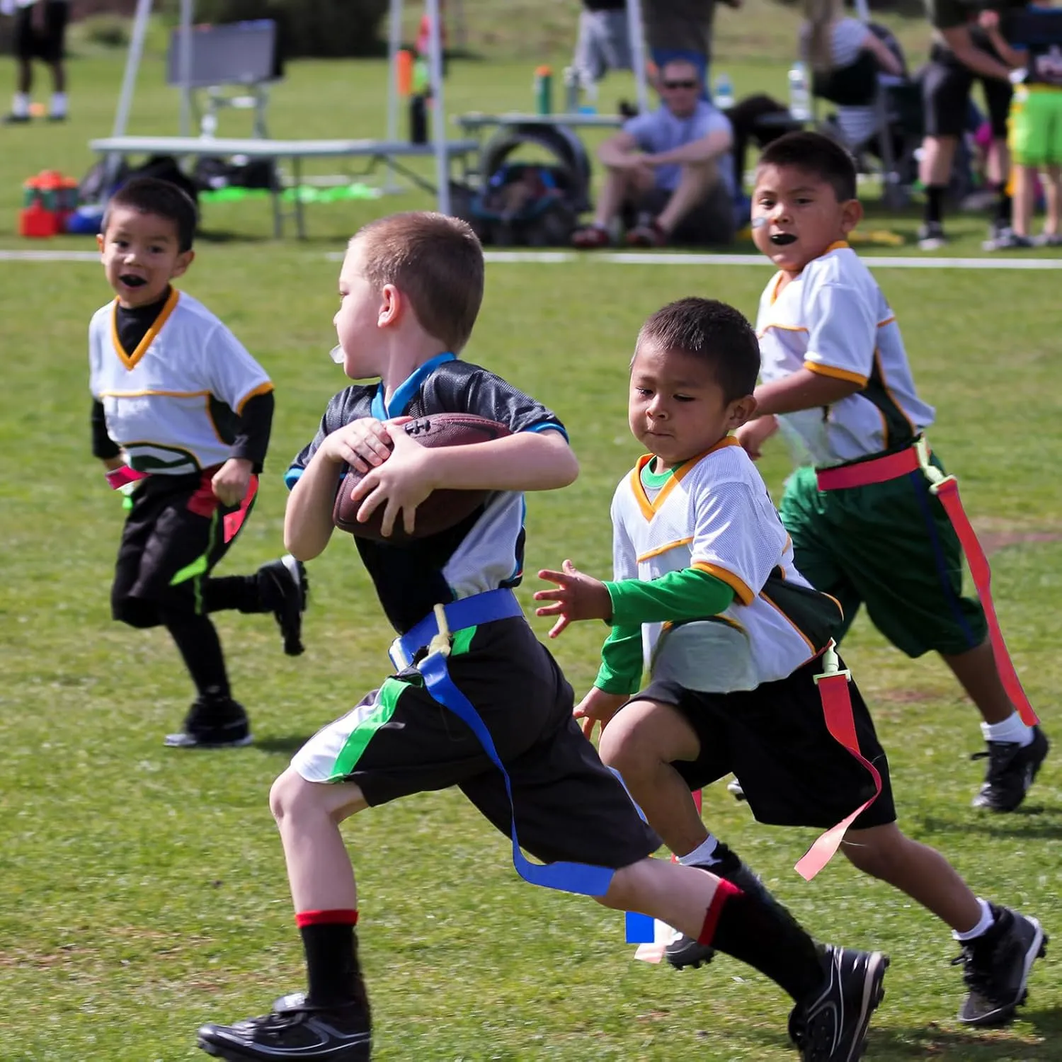 Peryiter 2/12/24 Set Player Flag Football Belt, Adjustable Football Belts and Flags for Kids Youth Adult Sport Team Training