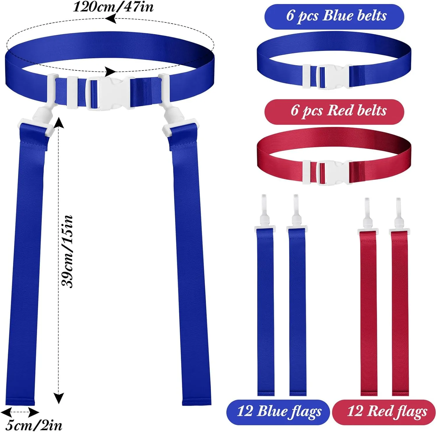 Peryiter 2/12/24 Set Player Flag Football Belt, Adjustable Football Belts and Flags for Kids Youth Adult Sport Team Training
