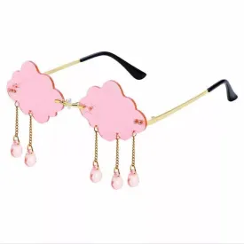 Pink Cloud Frame Chain Tassel Sunglasses