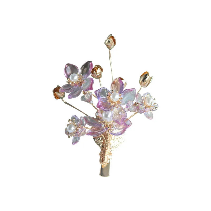 Pink Glazed Flower Xiuhe Clothing Tassel Hairpin Headwear