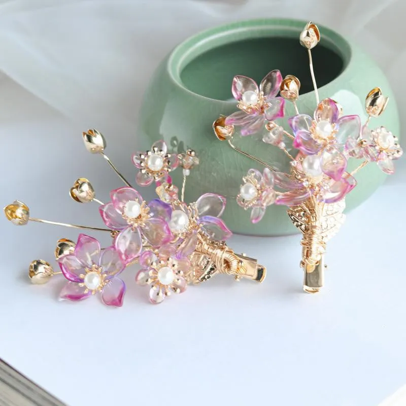 Pink Glazed Flower Xiuhe Clothing Tassel Hairpin Headwear